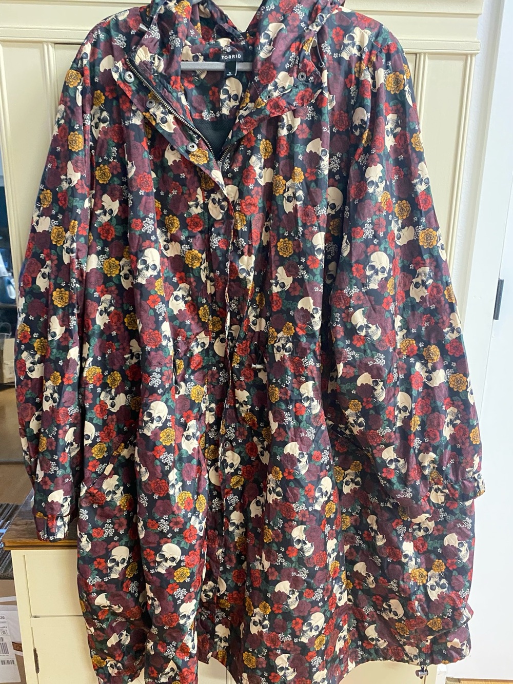 torrid Black Hooded Anorak with Skull & Floral Print